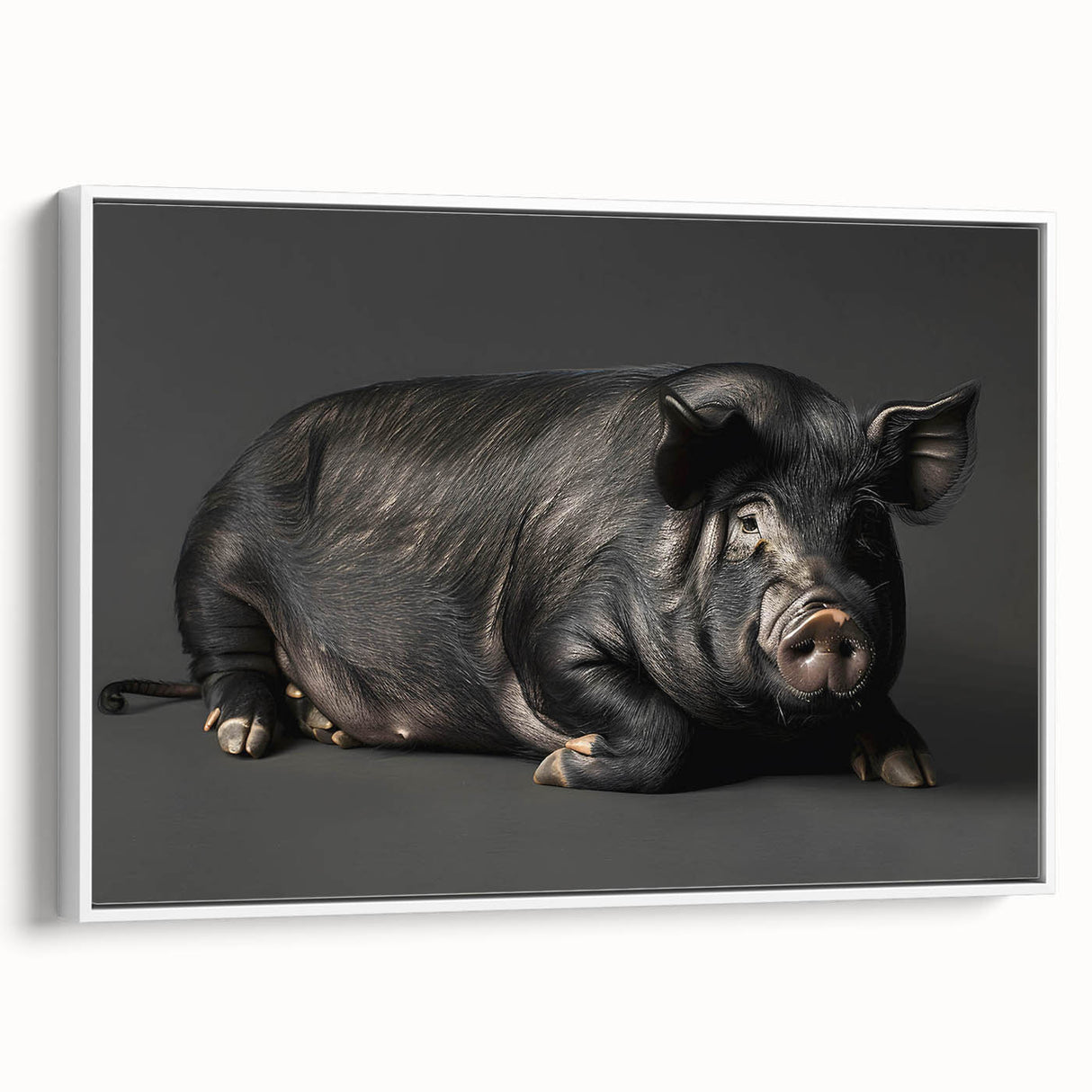 Framed canvas wall art featuring a whimsical pink pig design, showcasing intricate details and vibrant colors, perfect for animal lovers and home decor enthusiasts.