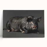 Vibrant pig-themed wall art on stretched canvas, showcasing a whimsical design with colorful details, perfect for animal lovers and home decor enthusiasts.