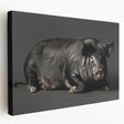 Stretched canvas artwork featuring a whimsical pig design, showcasing vibrant colors and playful details, perfect for animal lovers and home decor.