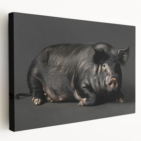 Stretched canvas artwork featuring a whimsical pig design, showcasing vibrant colors and playful details, perfect for animal lovers and home decor.