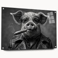 Side view of a pig-themed wall art design showcasing vibrant colors and intricate details, framed in acrylic glass, ideal for animal lovers' decor.
