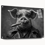 Side view of a pig-themed wall art design showcasing vibrant colors and intricate details, framed in acrylic glass, ideal for animal lovers' decor.