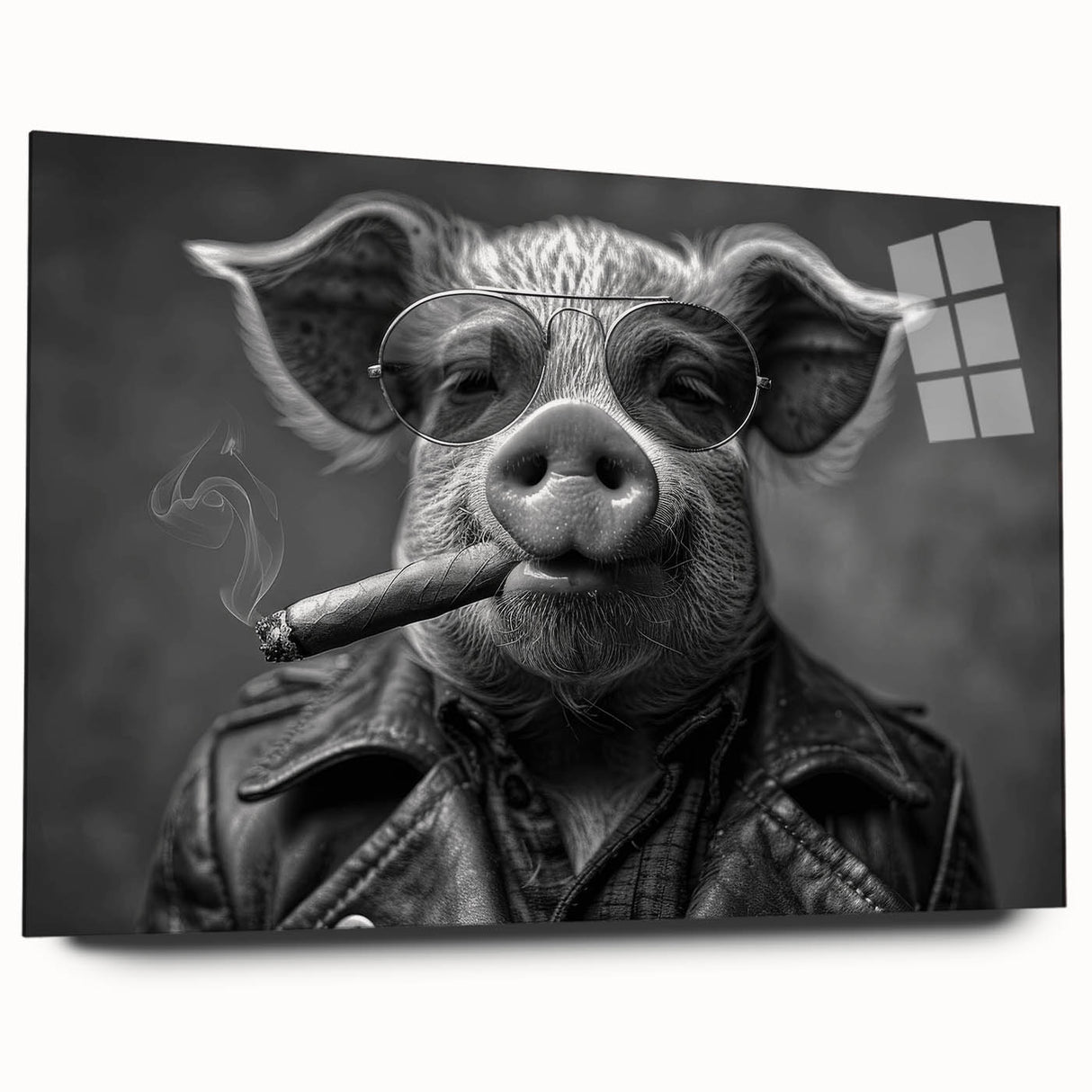 Acrylic glass wall art featuring a whimsical pig design from the "Animals: A Wild Life" collection, showcasing vibrant colors and playful details, perfect for animal lovers.