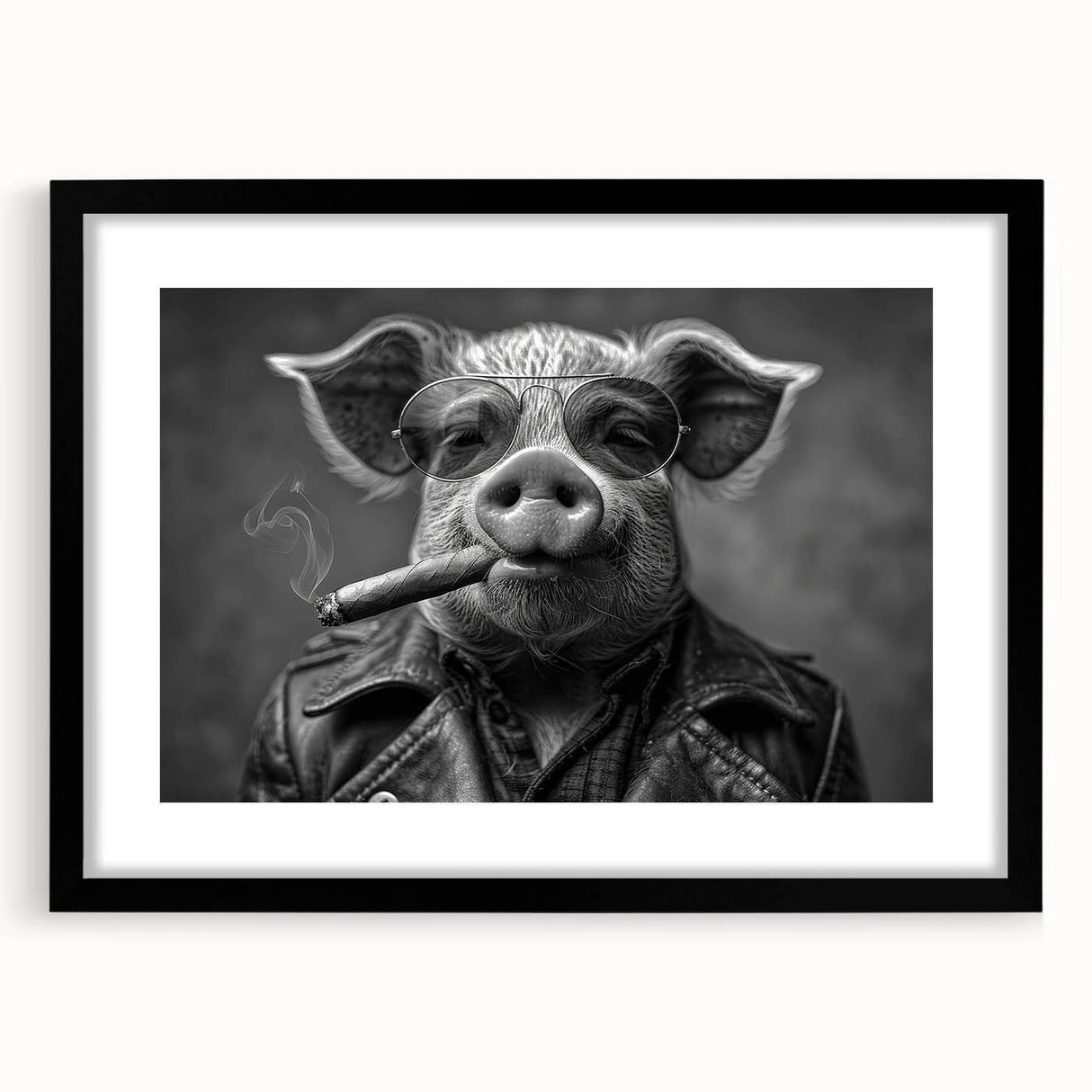Black-framed wall art featuring a whimsical pig design from the "Animals: A Wild Life" collection, perfect for adding a playful touch to home decor.