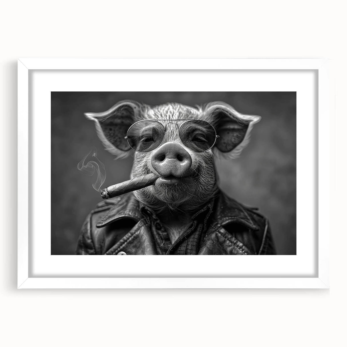 Framed wall art featuring a whimsical pig design from the Wild Life collection, set against a white mat, perfect for adding charm to home decor.