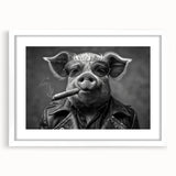 Framed wall art featuring a whimsical pig design from the Wild Life collection, set against a white mat, perfect for adding charm to home decor.