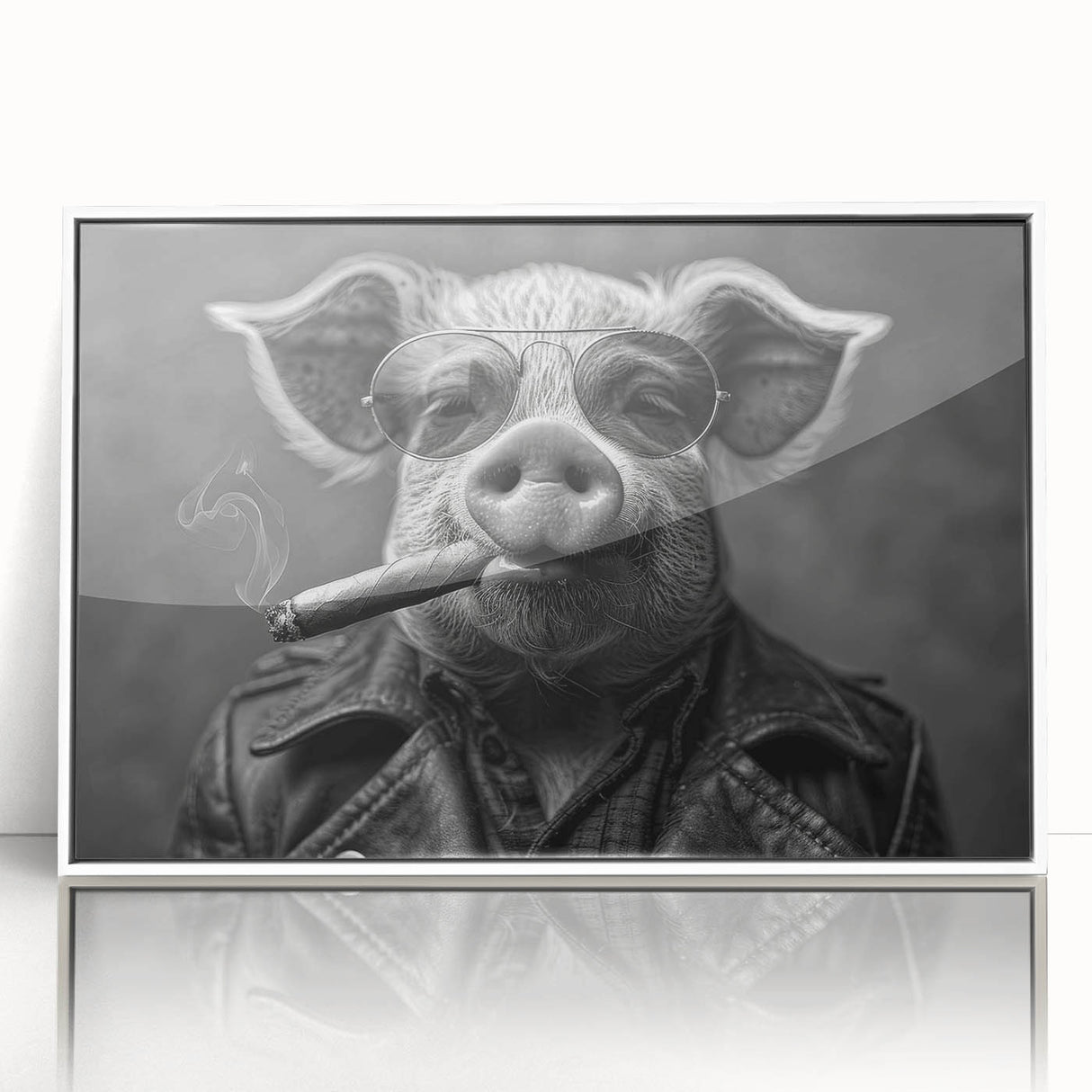 Framed acrylic wall art featuring a whimsical pig design, set against a white background. Perfect for animal lovers, this playful piece adds a touch of fun to any decor.