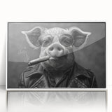 Framed acrylic wall art featuring a whimsical pig design, set against a white background. Perfect for animal lovers, this playful piece adds a touch of fun to any decor.