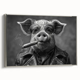 Framed wall art featuring a contemporary pig design in a silver frame, showcasing intricate detailing and vibrant colors, perfect for animal lovers and modern decor.