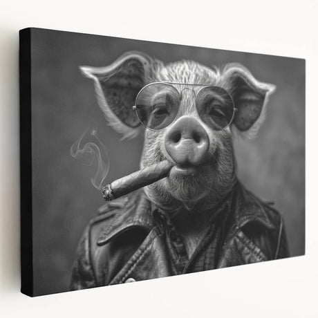 Stretched canvas wall art featuring a whimsical pig design with vibrant colors, showcasing a playful animal theme ideal for home decor in a modern setting.