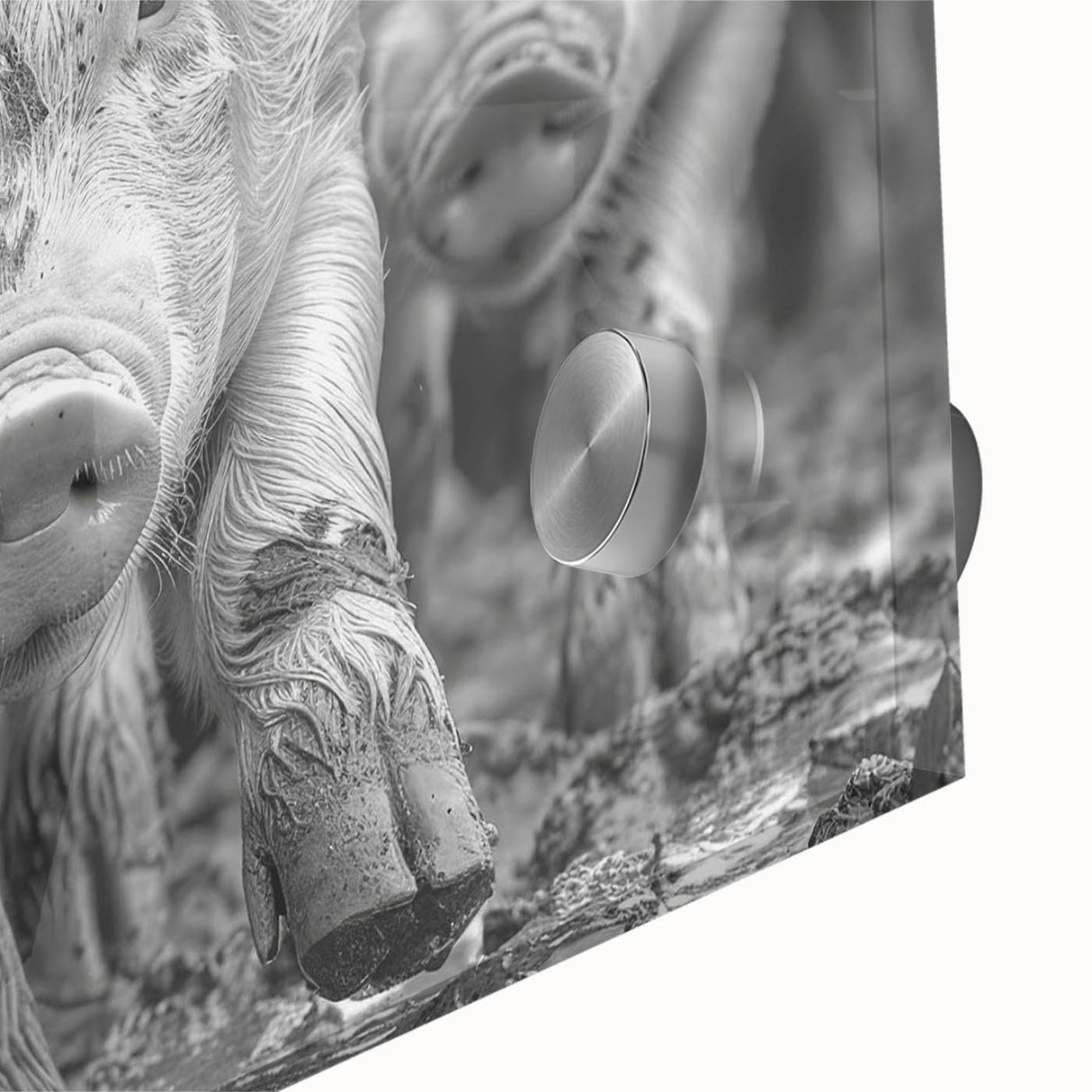 Close-up of a vibrant acrylic glass wall art piece showcasing a playful pig design, part of the "Animals: A Wild Life" collection, perfect for animal lovers and modern decor.