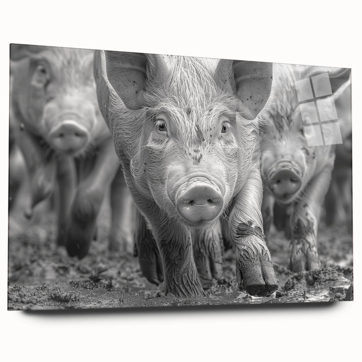 Acrylic glass wall art featuring a whimsical pig design from the "Animals A Wild Life" collection, showcasing vibrant colors and a modern aesthetic, perfect for animal lovers.
