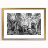 Framed wall art featuring a whimsical pig design from the 'Animals: A Wild Life' collection, showcasing vibrant colors and a gold mat for an elegant touch. Perfect for animal lovers and home decor enthusiasts.