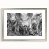 Framed wall art featuring a whimsical pig design from the Animals A Wild Life collection, with a silver frame and mat, perfect for animal lovers' decor.