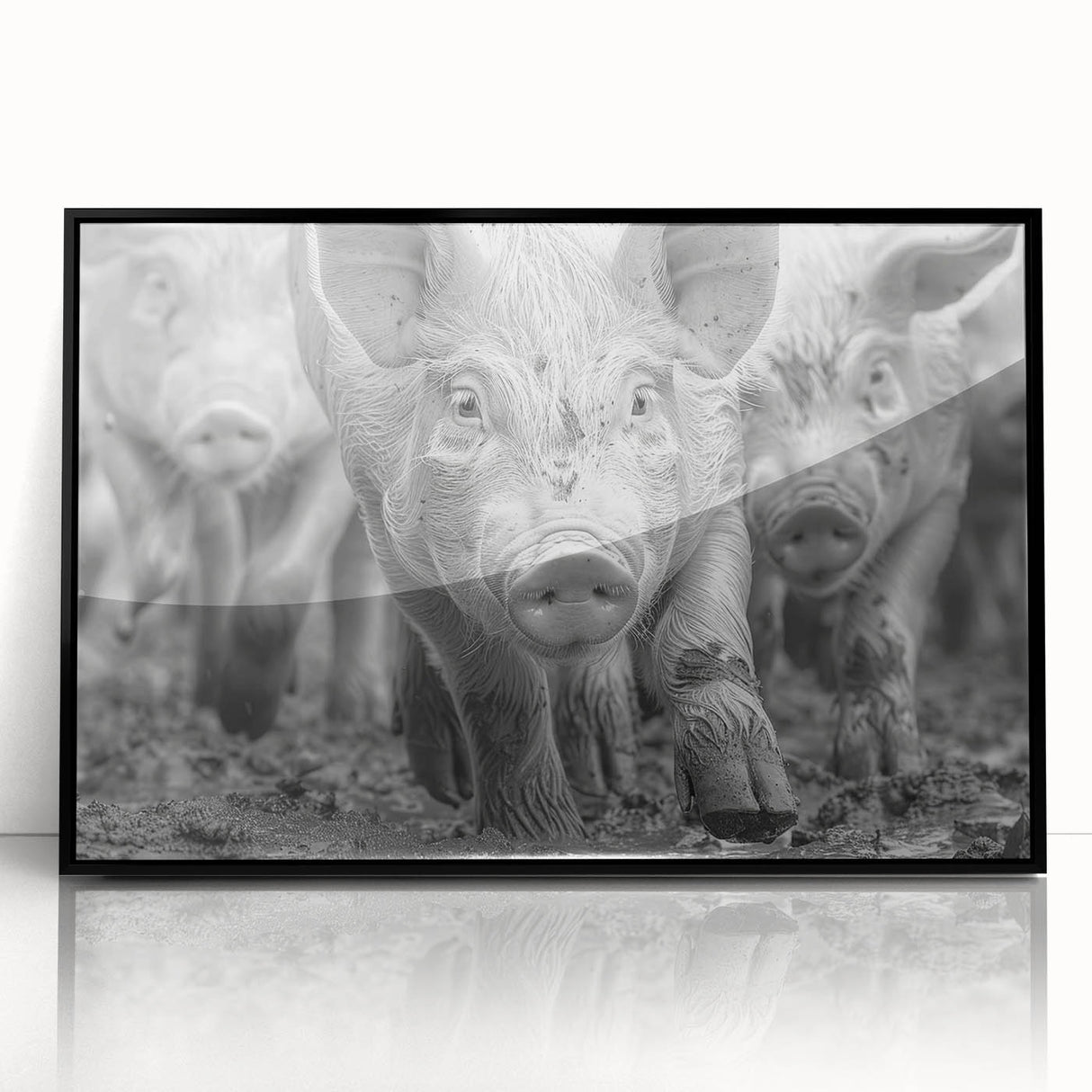 Framed wall art featuring a playful pig design in a vibrant color palette, showcasing unique animal illustrations with a black frame, perfect for adding a whimsical touch to home decor.