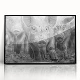 Framed wall art featuring a playful pig design in a vibrant color palette, showcasing unique animal illustrations with a black frame, perfect for adding a whimsical touch to home decor.