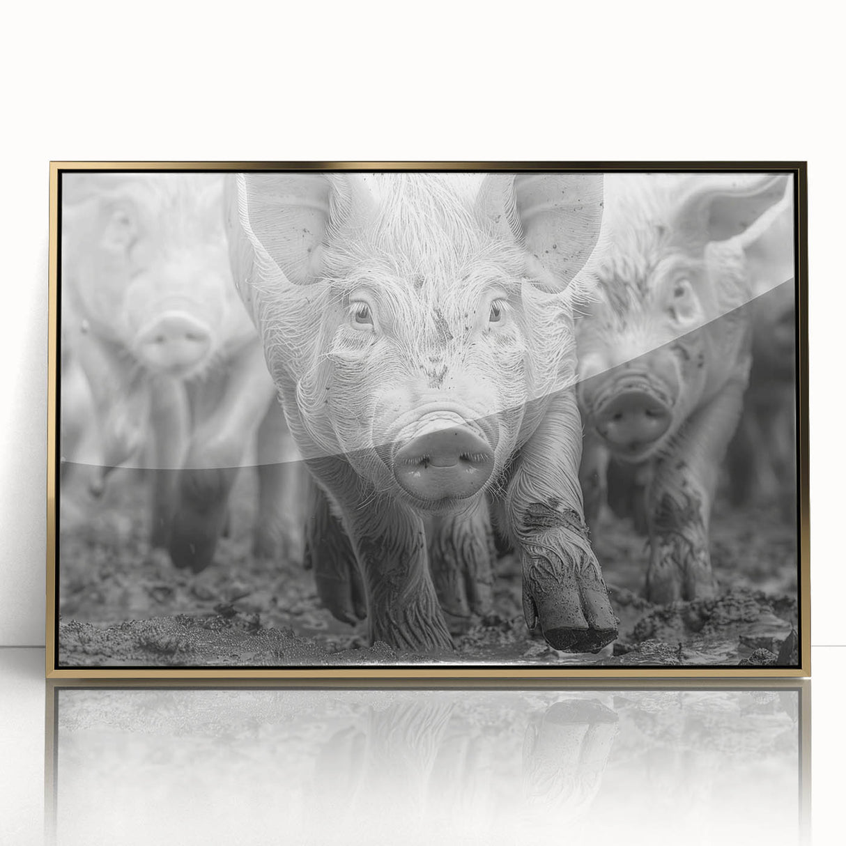 Framed wall art featuring a whimsical pig design from the "Animals A Wild Life" collection, showcasing vibrant colors and a gold-acrylic finish, perfect for home decor.