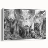 Framed wall art featuring a whimsical pig design from a wildlife collection, set against a white background, ideal for playful home decor and animal lovers.