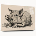 Side view of a modern acrylic wall art piece featuring a whimsical pig design, showcasing vibrant colors and detailed artwork, perfect for animal-themed decor.