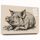 Side view of a modern acrylic glass wall art piece featuring a whimsical pig design, showcasing vibrant colors and intricate details, perfect for animal lovers' decor.