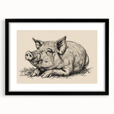 Framed wall art showcasing a vibrant pig design from the "Animals A Wild Life" collection, featuring a sleek black frame and matting, perfect for animal lovers and home decor enthusiasts.