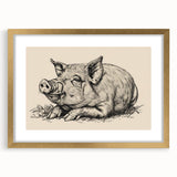 Gold-framed wall art featuring a whimsical pig design, set against a soft background, perfect for animal lovers or rustic decor enthusiasts. The collection adds a playful touch to any space, emphasizing creativity and charm.