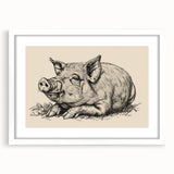 Framed wall art showcasing a whimsical pig design from the "A Wild Life" collection, featuring a white mat and sleek frame, ideal for animal-themed decor.