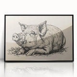 Framed wall art featuring a whimsical pig design in vibrant colors, set against a black background. Ideal for animal lovers and modern decor enthusiasts.