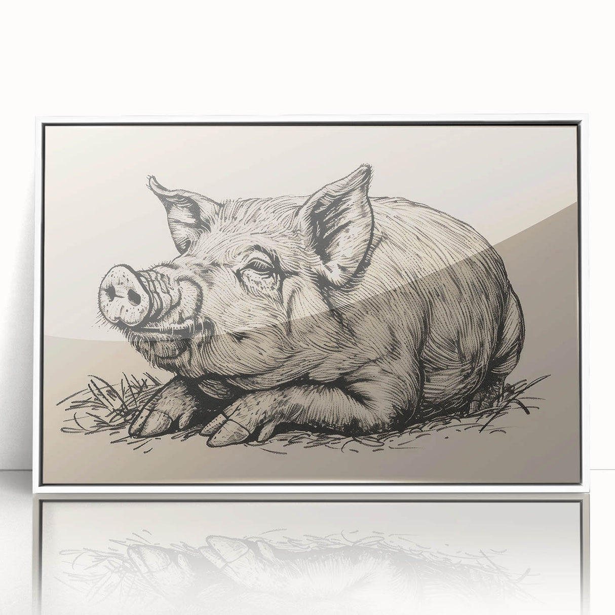 Framed wall art featuring a whimsical pig design from the Animals A Wild Life collection, showcasing vibrant colors and a modern white frame, perfect for children's decor.