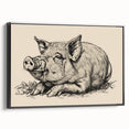 Framed wall art featuring a whimsical pig design, showcasing vibrant colors against a black background, perfect for animal lovers and modern decor enthusiasts.