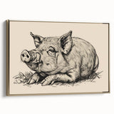 Framed wall art featuring a whimsical pig design in a vibrant color palette, elegantly displayed against a gold background, perfect for animal lovers and home decor enthusiasts.