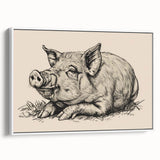 Framed canvas wall art featuring a whimsical pig design, showcasing vibrant colors and playful details, ideal for animal lovers and home decor enthusiasts.
