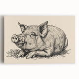 Vibrant stretched canvas wall art featuring a whimsical pig design, showcasing intricate details and bright colors, perfect for adding a playful touch to home decor.