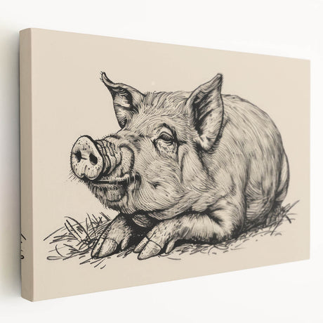 Stretched canvas wall art showcasing a vibrant pig design, featuring bold colors and intricate details, perfect for animal lovers and home decor enthusiasts.