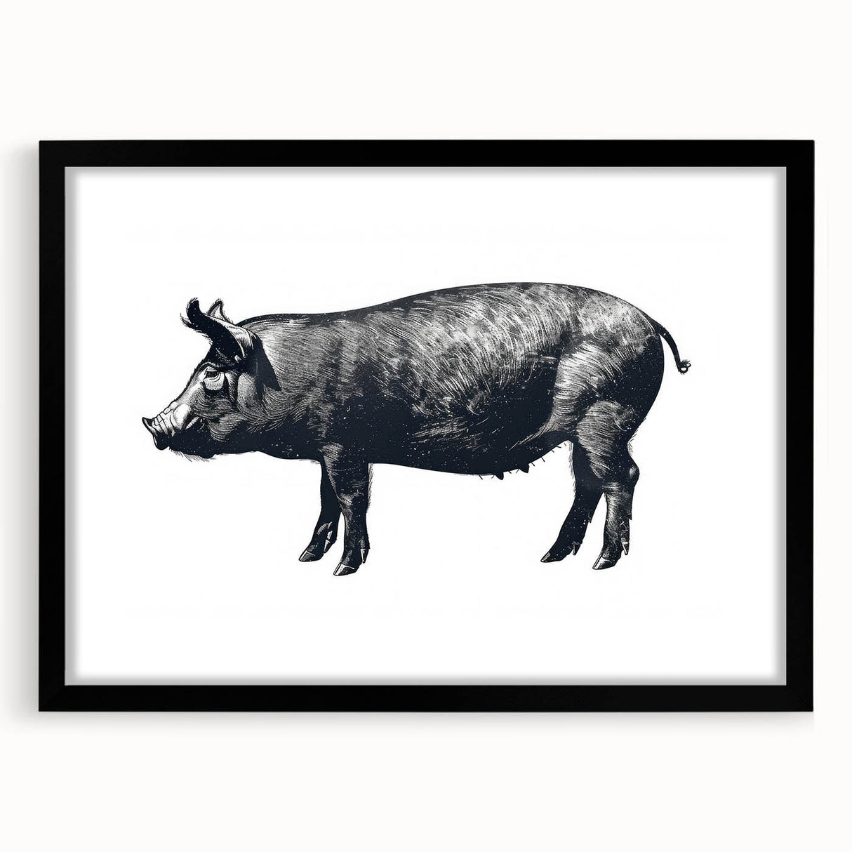 Black-framed wall art featuring a whimsical pig design from the "Animals A Wild Life" collection, displayed with a white mat for a stylish look, perfect for animal lovers.