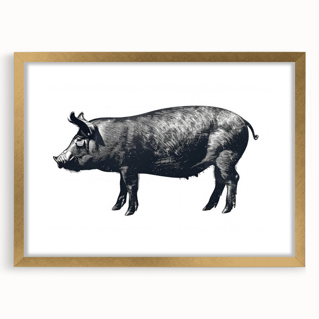 Gold-framed wall art showcasing a whimsical pig design from the "Animals A Wild Life" collection, featuring intricate details and a stylish mat, perfect for home decor.