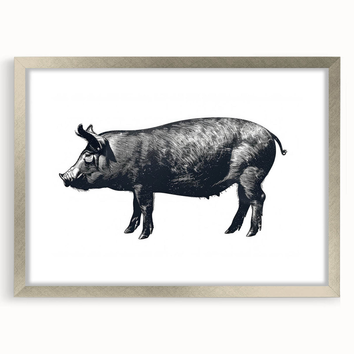 Framed wall art featuring a whimsical pig design from the 'Animals A Wild Life' collection, set in a sleek silver frame with a mat, perfect for home decor.