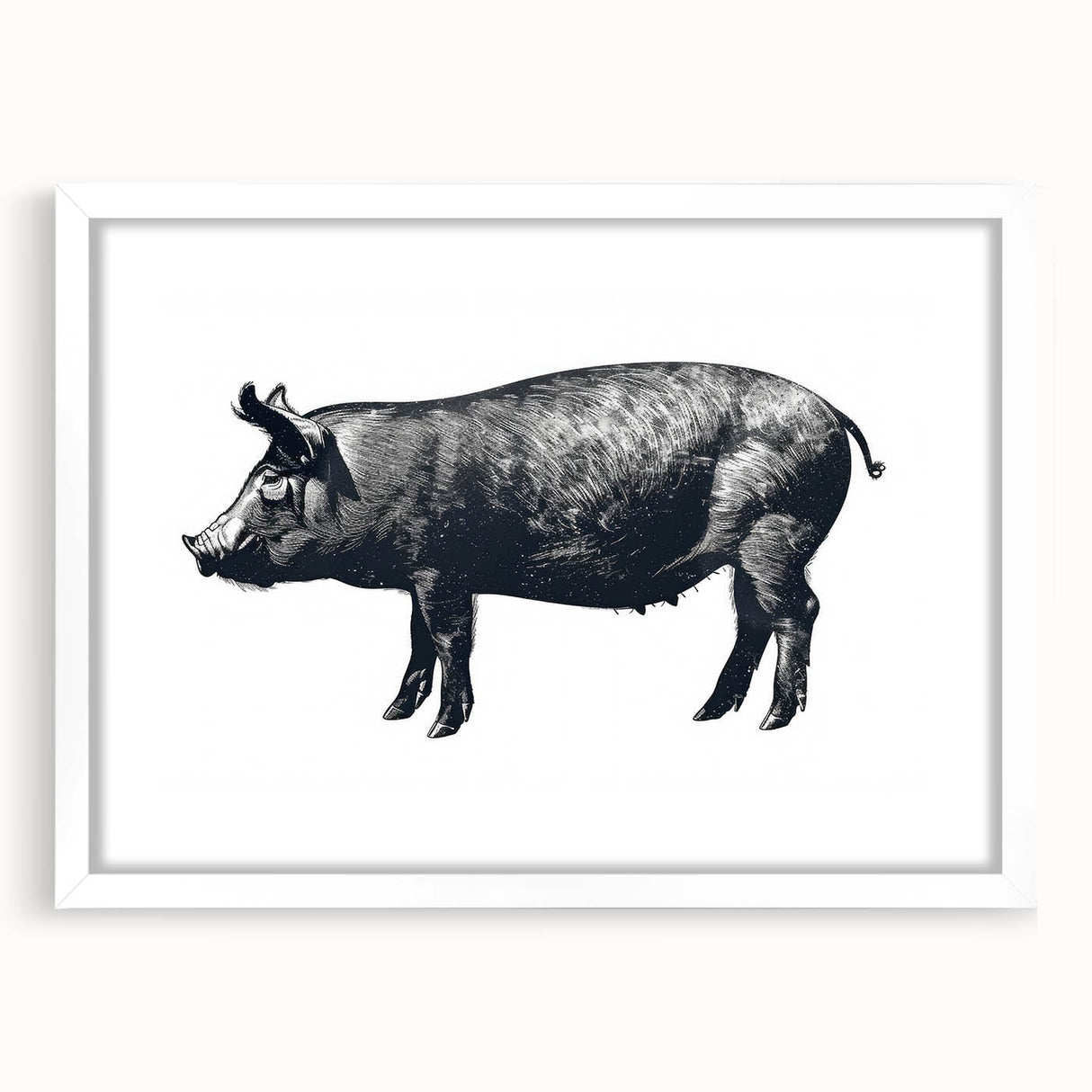 Framed wall art featuring a whimsical pig design from the "Animals A Wild Life" collection, showcased with a white mat, perfect for animal lovers' home decor.