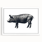 Framed wall art featuring a whimsical pig design from the "Animals A Wild Life" collection, showcased with a white mat, perfect for animal lovers' home decor.