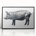 Framed wall art featuring a playful pig design in vibrant colors, presented in a sleek black frame, perfect for adding a whimsical touch to home decor.