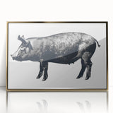 Framed wall art featuring a whimsical pig design in vibrant colors, set against a sleek gold frame, perfect for animal lovers and modern decor enthusiasts.