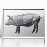 Framed wall art featuring a whimsical pig design from the "Animals A Wild Life" collection, showcasing vibrant colors and a white frame, perfect for animal lovers.