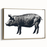 Framed wall art featuring a whimsical pig design with gold accents, showcasing vibrant colors on a textured canvas, perfect for animal lovers’ decor.