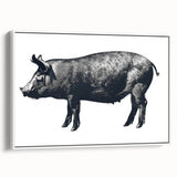 Framed canvas wall art featuring a whimsical pig design, displayed against a white background, perfect for animal lovers and home decor enthusiasts.