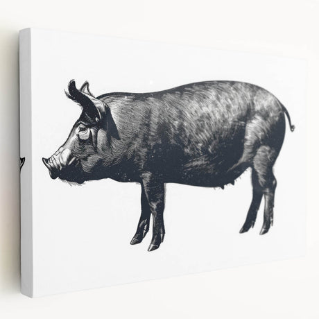 Stretched canvas wall art featuring a whimsical pig design from the "Animals A Wild Life" collection, showcasing vibrant colors and playful details, perfect for animal lovers.