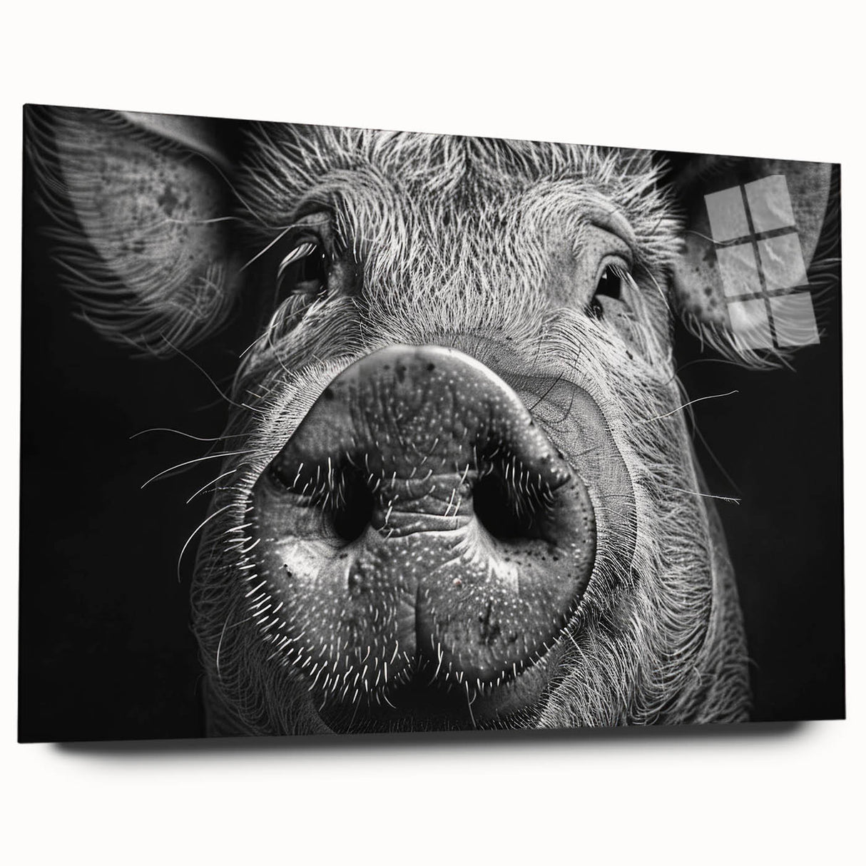 Acrylic glass wall art featuring a side view of a whimsical pig design from the "Animals a Wild Life" collection, showcasing vibrant colors and playful details for a fun decor accent.