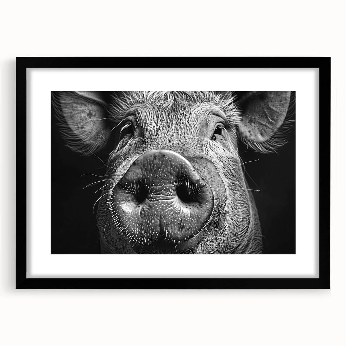 Framed wall art featuring a whimsical pig design from the Animals a Wild Life collection, showcasing a black mat and sleek frame, ideal for animal lovers' decor.