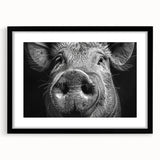 Framed wall art featuring a whimsical pig design from the Animals a Wild Life collection, showcasing a black mat and sleek frame, ideal for animal lovers' decor.