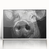 Framed acrylic wall art featuring a whimsical pig design from the 'Animals A Wild Life' collection, presented in a sleek white frame, ideal for home decor.