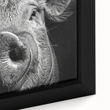 Close-up of a framed canvas wall art piece showcasing a whimsical pig design from the "Animals of the Wild" collection, featuring vibrant colors and intricate details, perfect for animal lovers and home decor enthusiasts.